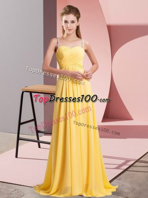 Gold Sleeveless Chiffon Lace Up Teens Party Dress for Prom and Party