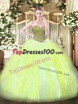 Affordable Sleeveless Lace Up Floor Length Beading and Ruffles Quinceanera Dress