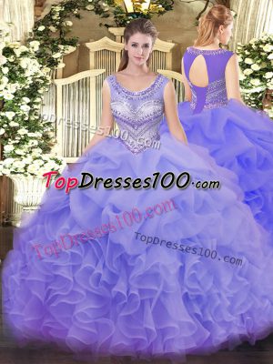 Charming Floor Length Lavender Quinceanera Gown Scoop Sleeveless Lace Up