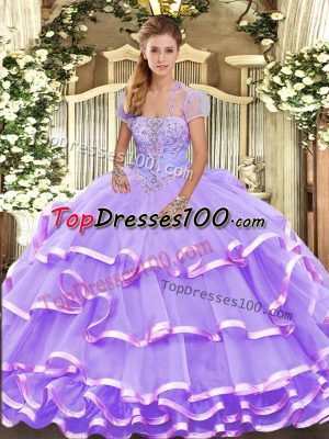 Beading and Ruffled Layers Quinceanera Dresses Lavender Lace Up Sleeveless Floor Length
