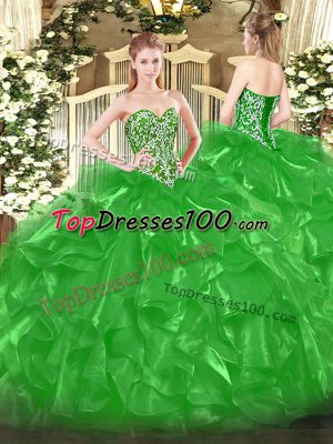 Amazing Sleeveless Beading and Ruffles Lace Up Sweet 16 Dress