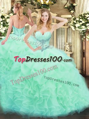 Apple Green Ball Gowns Sweetheart Sleeveless Organza Floor Length Lace Up Beading and Ruffles and Pick Ups Sweet 16 Quinceanera Dress
