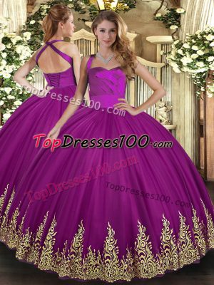 Tulle Sleeveless Floor Length Sweet 16 Dress and Appliques