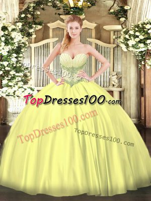Yellow Quinceanera Gowns Military Ball and Sweet 16 and Quinceanera with Beading Sweetheart Sleeveless Lace Up