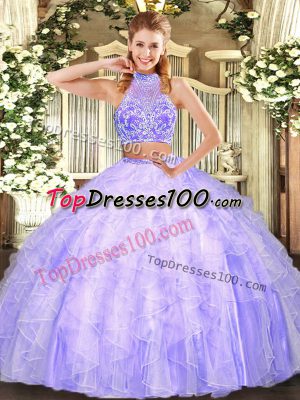 Halter Top Sleeveless Criss Cross Quinceanera Gown Lavender Tulle