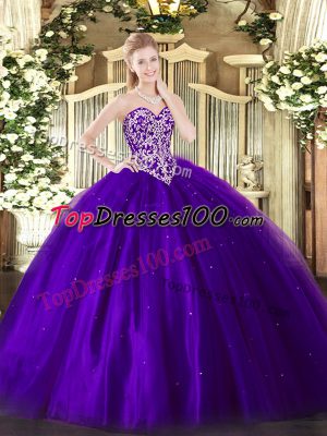 Smart Purple Sweetheart Lace Up Beading Quinceanera Dress Sleeveless