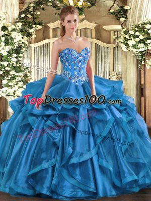 Artistic Floor Length Ball Gowns Sleeveless Blue Sweet 16 Dresses Lace Up
