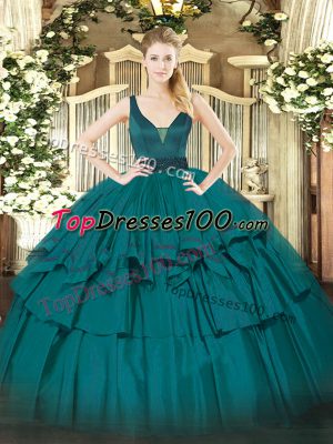 Floor Length Ball Gowns Sleeveless Teal Ball Gown Prom Dress Zipper