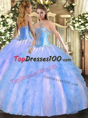 Fine Sleeveless Beading and Ruffles Lace Up 15th Birthday Dress