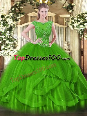 Floor Length Green 15 Quinceanera Dress Tulle Sleeveless Beading
