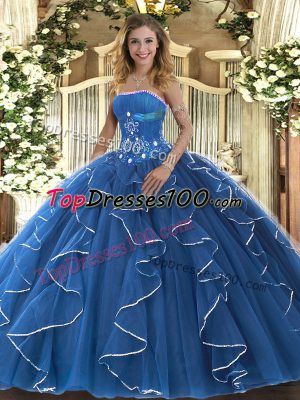 Discount Floor Length Ball Gowns Sleeveless Blue 15th Birthday Dress Lace Up
