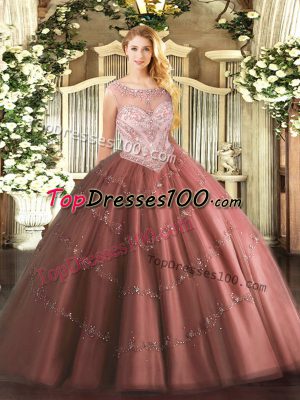 Discount Scoop Sleeveless Tulle Sweet 16 Dresses Beading and Appliques Zipper