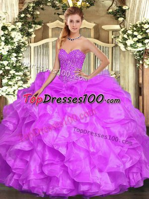 Floor Length Lilac 15 Quinceanera Dress Sweetheart Sleeveless Lace Up