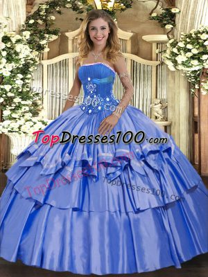 Organza and Taffeta Sleeveless Floor Length Quinceanera Dresses and Beading and Ruffled Layers