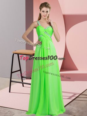 Dynamic Green Empire Beading Prom Evening Gown Lace Up Chiffon Sleeveless Floor Length