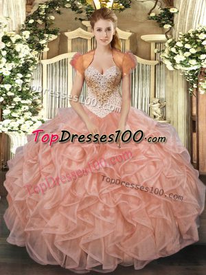 Fantastic Sweetheart Sleeveless Organza Quinceanera Gowns Beading and Ruffles Lace Up