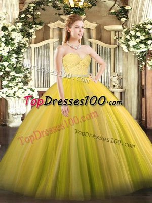 Gold Sleeveless Floor Length Beading and Lace Zipper Sweet 16 Quinceanera Dress