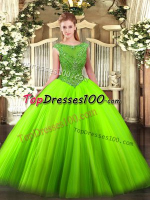 Ideal Tulle Sleeveless Floor Length Sweet 16 Dress and Beading