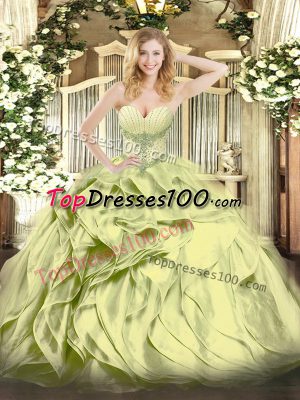Modest Olive Green Ball Gowns Sweetheart Sleeveless Organza Floor Length Lace Up Beading and Ruffles Sweet 16 Quinceanera Dress