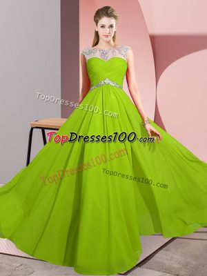 Pretty Scoop Sleeveless Clasp Handle Prom Dresses Chiffon