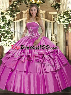 Sleeveless Lace Up Floor Length Beading and Ruffled Layers Vestidos de Quinceanera