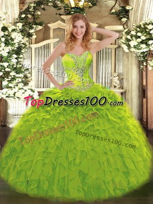 Sweetheart Sleeveless Organza Sweet 16 Quinceanera Dress Beading and Ruffles Lace Up