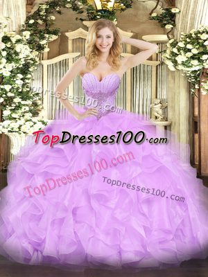 Dynamic Lavender Sweetheart Lace Up Beading and Ruffles Sweet 16 Quinceanera Dress Sleeveless
