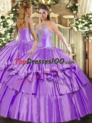 Hot Sale Organza and Taffeta Sleeveless Floor Length Quinceanera Gown and Beading and Ruffled Layers