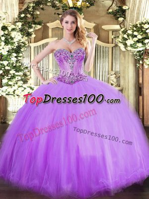 Vintage Ball Gowns Quinceanera Gown Lavender Sweetheart Tulle Sleeveless Floor Length Lace Up