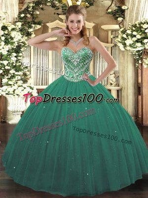 Beading Quince Ball Gowns Turquoise Lace Up Sleeveless Floor Length