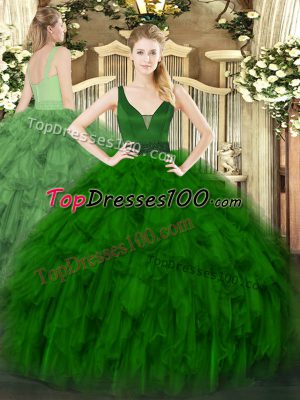 Organza Sleeveless Floor Length Quinceanera Gown and Beading and Ruffles