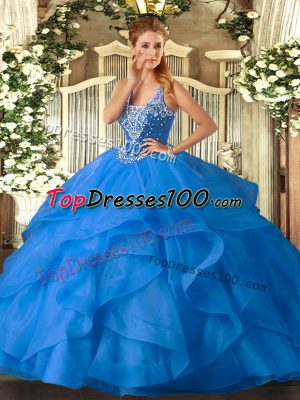 Artistic Floor Length Baby Blue Vestidos de Quinceanera Straps Sleeveless Lace Up