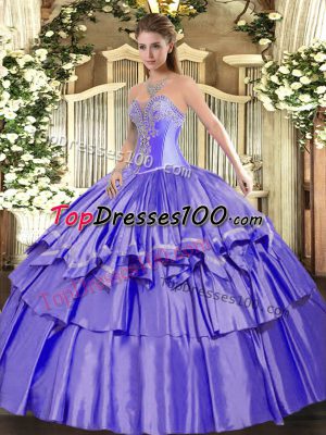 On Sale Lavender Ball Gowns Beading and Ruffled Layers Sweet 16 Dresses Lace Up Organza and Taffeta Sleeveless Floor Length