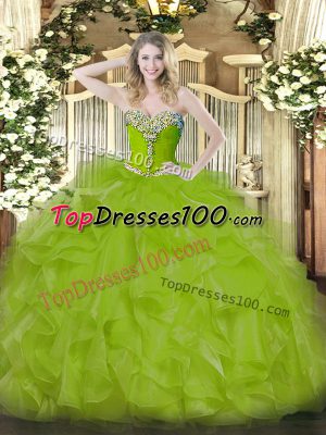 Olive Green Sleeveless Beading and Ruffles Floor Length Quinceanera Dresses