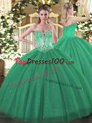 Gorgeous Sleeveless Floor Length Beading Lace Up Vestidos de Quinceanera with Turquoise