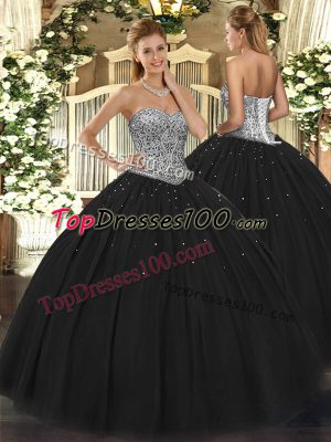 Edgy Floor Length Ball Gowns Sleeveless Black Quinceanera Gown Lace Up