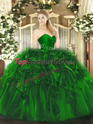 High Class Dark Green Sweetheart Lace Up Ruffles 15th Birthday Dress Sleeveless