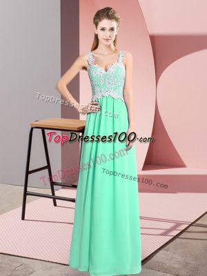 Empire Evening Dress Apple Green V-neck Chiffon Sleeveless Floor Length Zipper