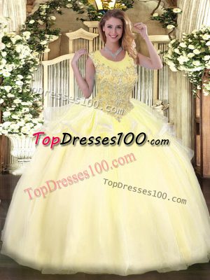 Clearance Sleeveless Organza Floor Length Zipper Quinceanera Gown in Light Yellow with Beading