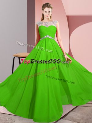 Classical Scoop Sleeveless Evening Dress Floor Length Beading Green Chiffon