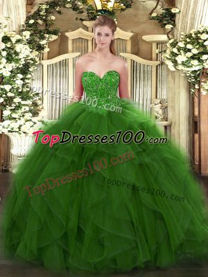 Beading Sweet 16 Dresses Green Lace Up Sleeveless Floor Length