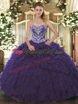 Sleeveless Beading and Ruffled Layers Lace Up Quinceanera Gowns