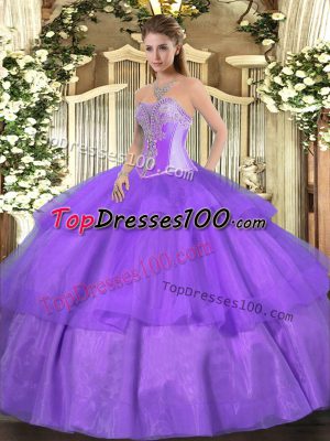 Floor Length Lavender 15th Birthday Dress Sweetheart Sleeveless Lace Up