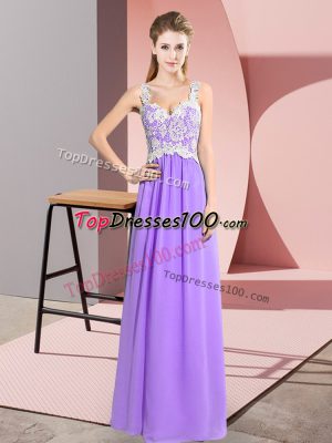 Customized Floor Length Empire Sleeveless Lavender Dress for Prom Zipper
