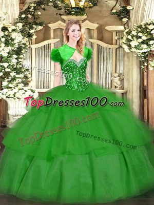 Charming Sleeveless Lace Up Floor Length Beading and Ruffled Layers Quince Ball Gowns