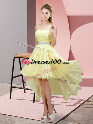 Chiffon Sleeveless High Low Dress for Prom and Beading
