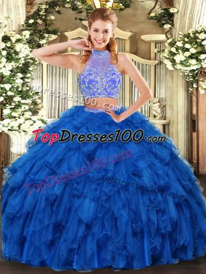 Floor Length Two Pieces Sleeveless Royal Blue Sweet 16 Dresses Criss Cross