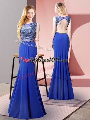 New Arrival Royal Blue Sleeveless Beading Floor Length Womens Party Dresses