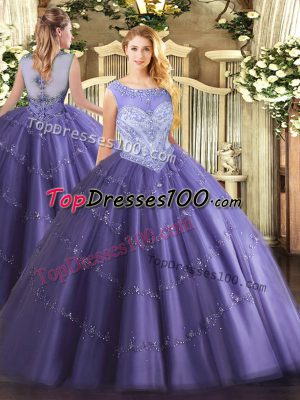 Sleeveless Beading Lace Up Quince Ball Gowns