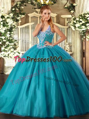 Tulle Sleeveless Floor Length Quinceanera Gown and Beading